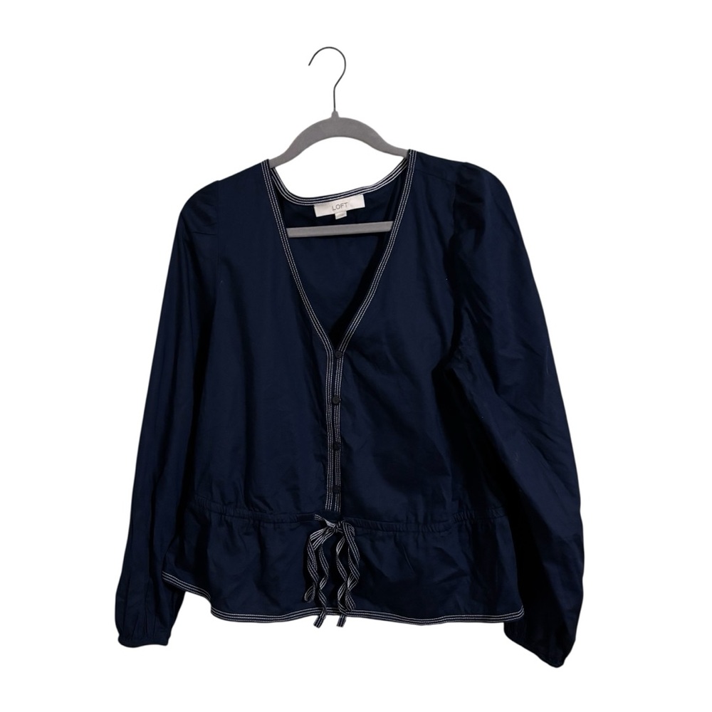 LOFT Navy Blue‎ Tye Peplum Blouse Large
